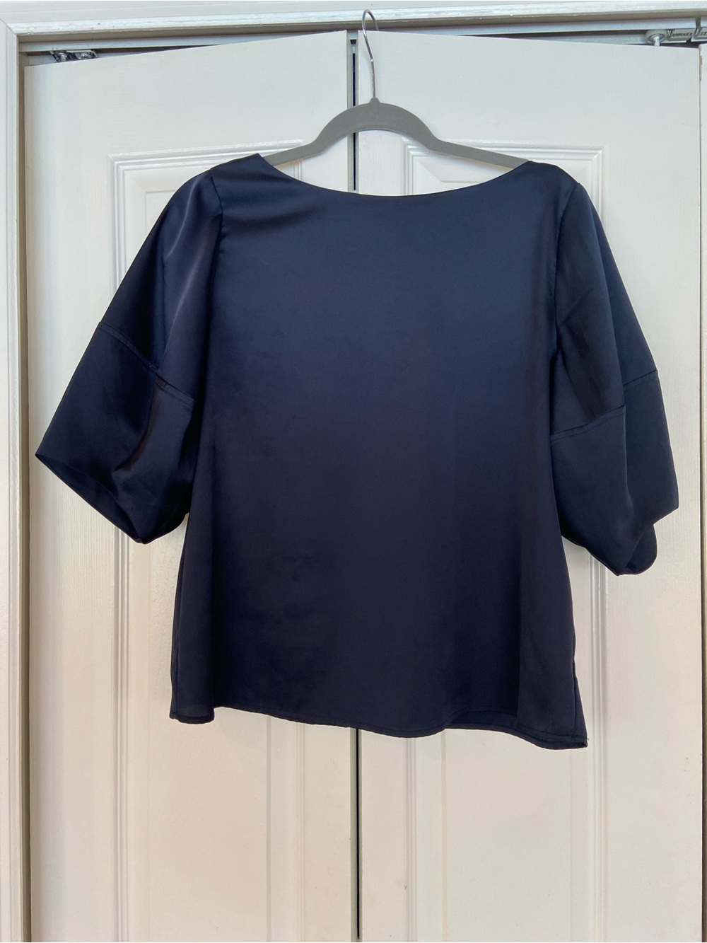 Banana Republic Navy Satin Bell Sleeve Blouse